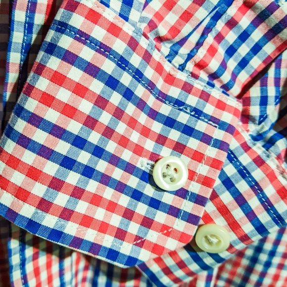Gap mens medium  red white blue gingham patterned button up shirt - Picture 5 of 10